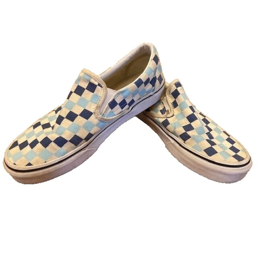 W 8.5 - VANS Classic Slip On Royal and Baby‎ Blue Checkerboard